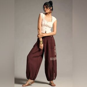 Anthropologie Embroidered Parachute Pants